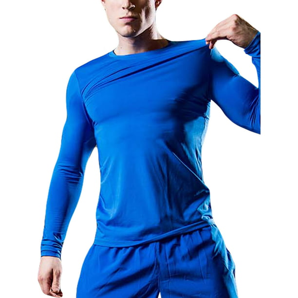 Mens Compression Shirt Long Sleeve Top Workout Gym Base Layer Sportswear Clothes